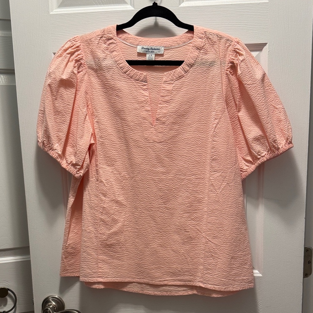 Tommy Bahama Peach Short Puff-Sleeve Textured Top